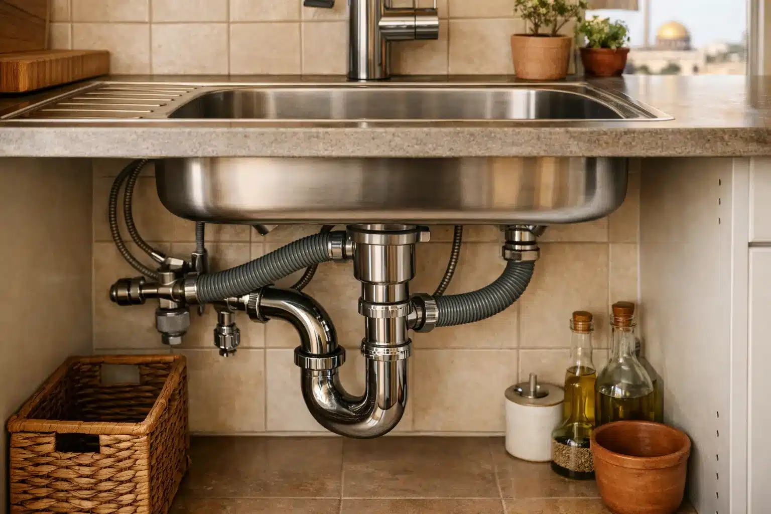 כיור מטבח מודרני נקי בדירה בירושלים