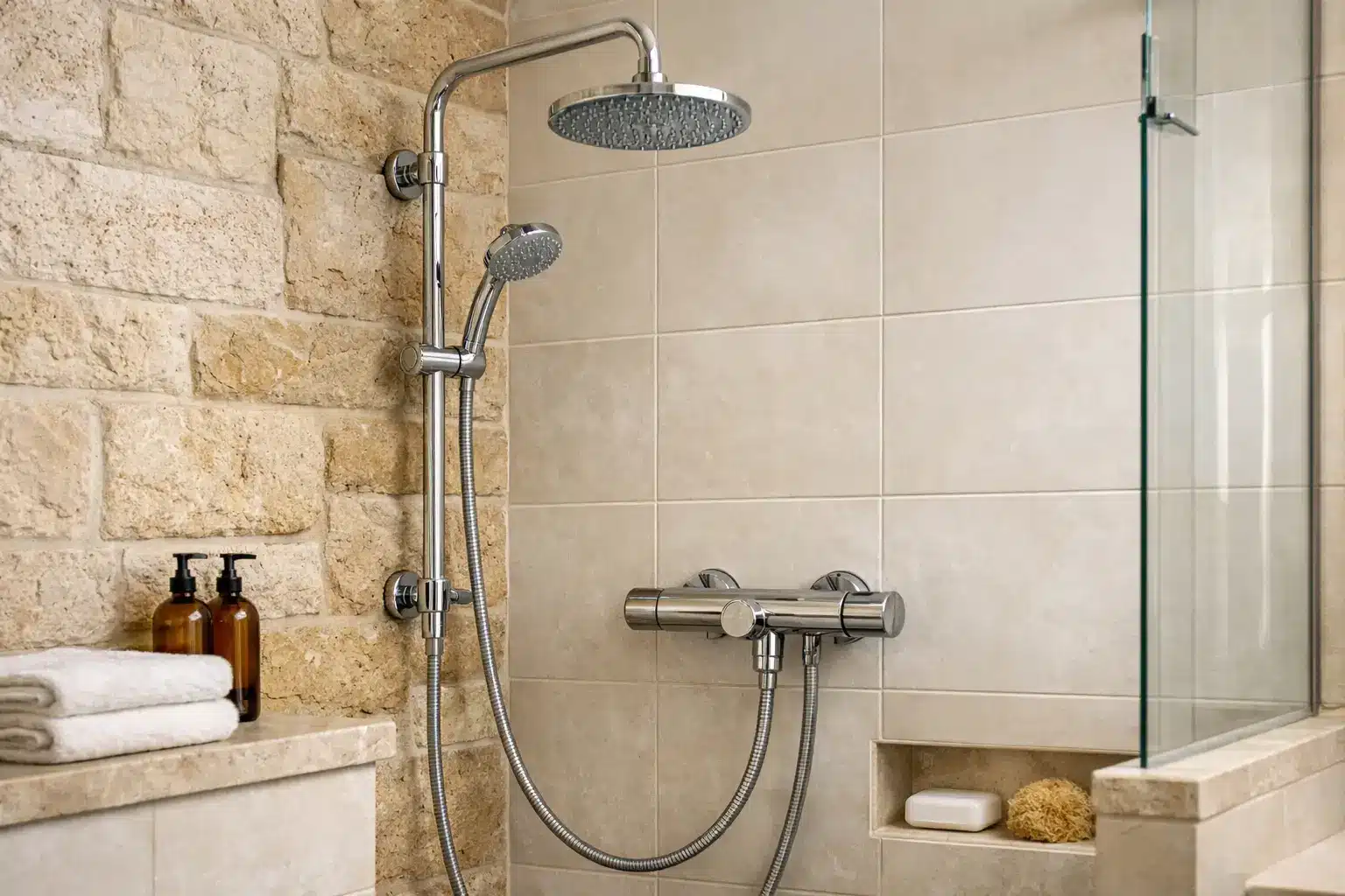 חדר אמבטיה עם אביזרי אינסטלציה